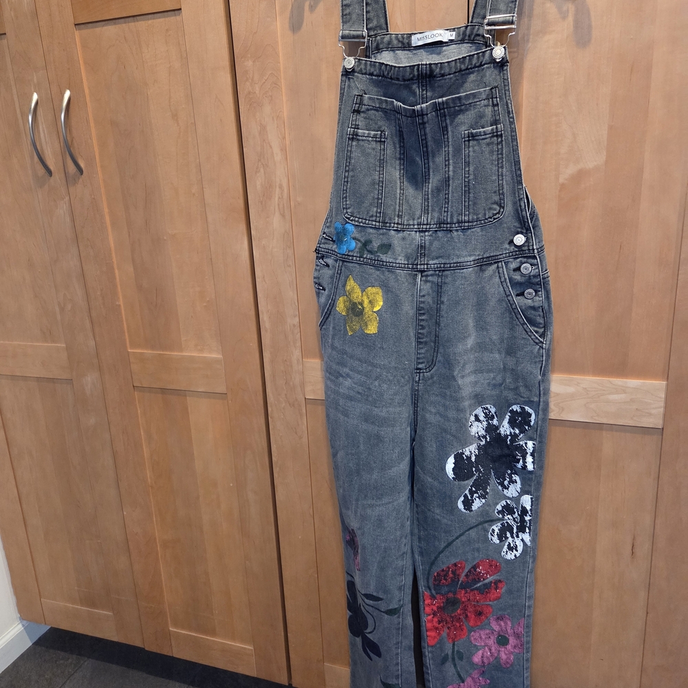 MISSLOOK Blue and Yellow Artistic Overalls